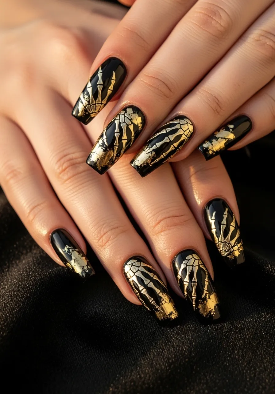 Gold Foil Skeleton Nails