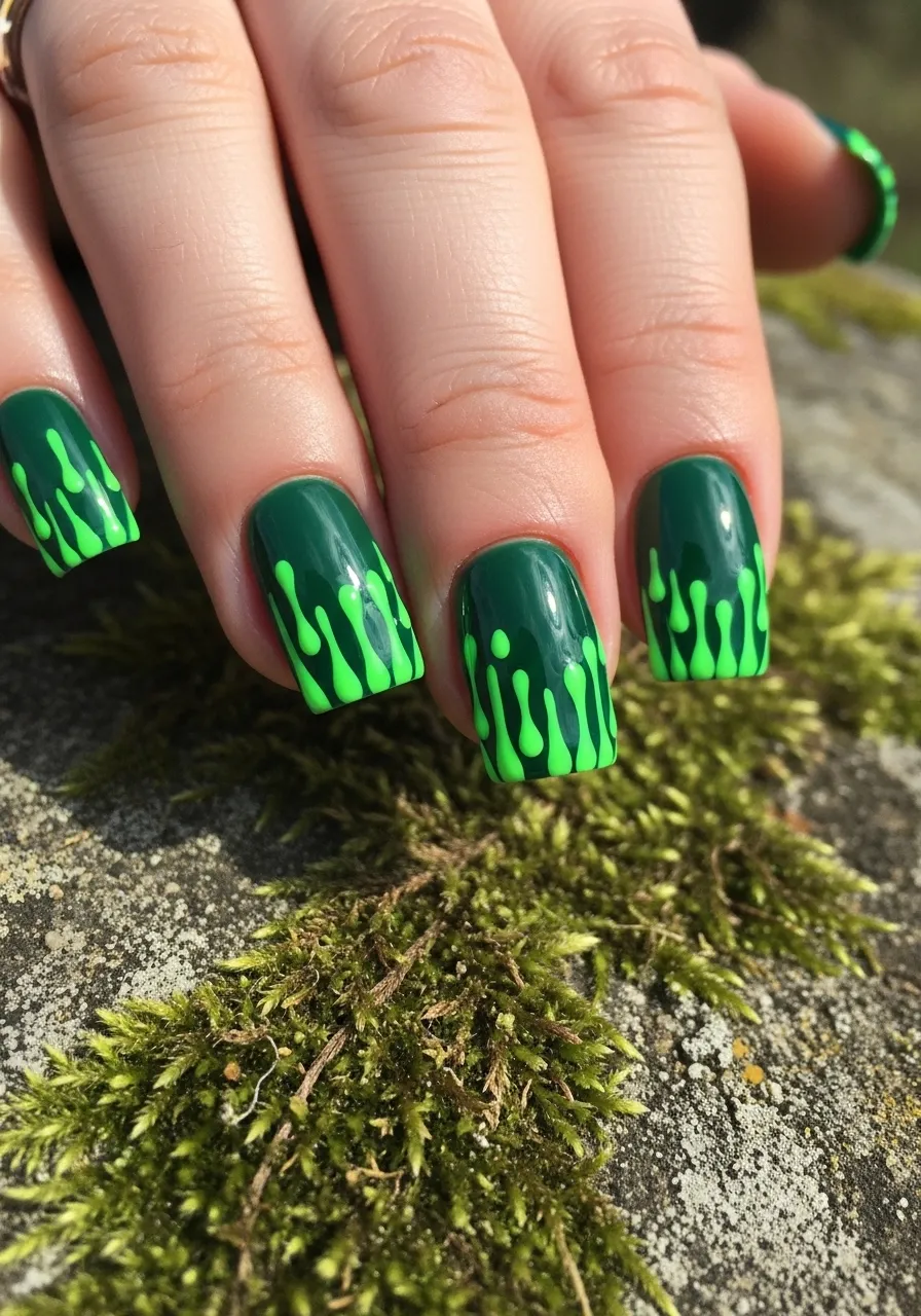Dripping Slime Green Nails