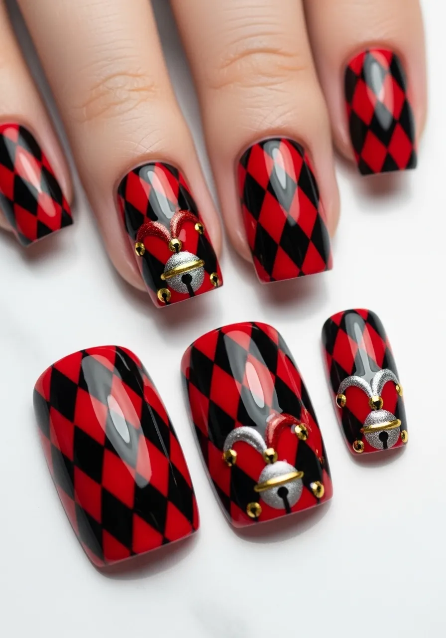 Diamond and Harlequin Pattern Nails