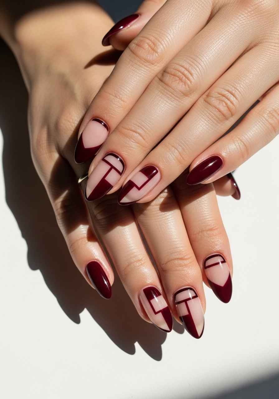 Space Wine Almond Nails