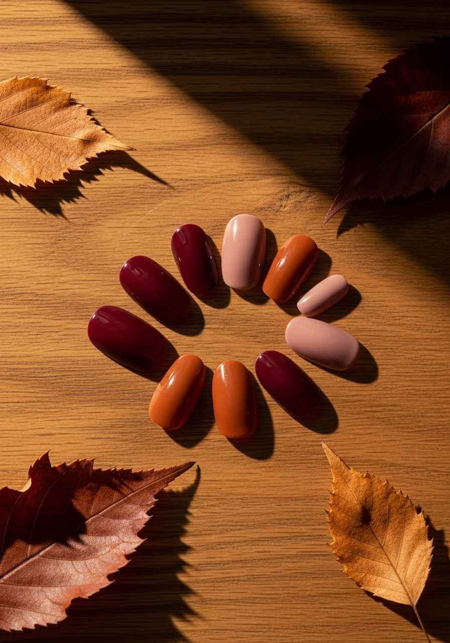 Autumn Wine Press On Almond Nails