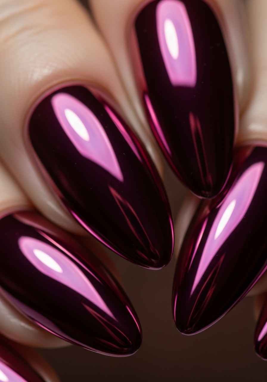 Wine Chrome Mirror Almond Nails