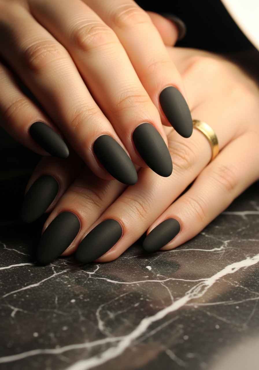 Black Nails with White Geometric Lines