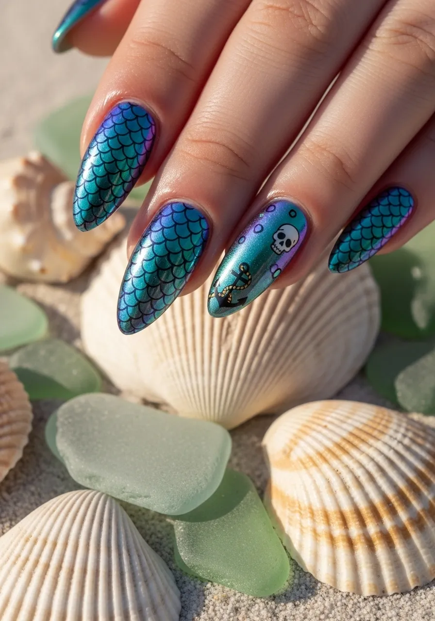 Mermaid and Pirate Crossover Nails