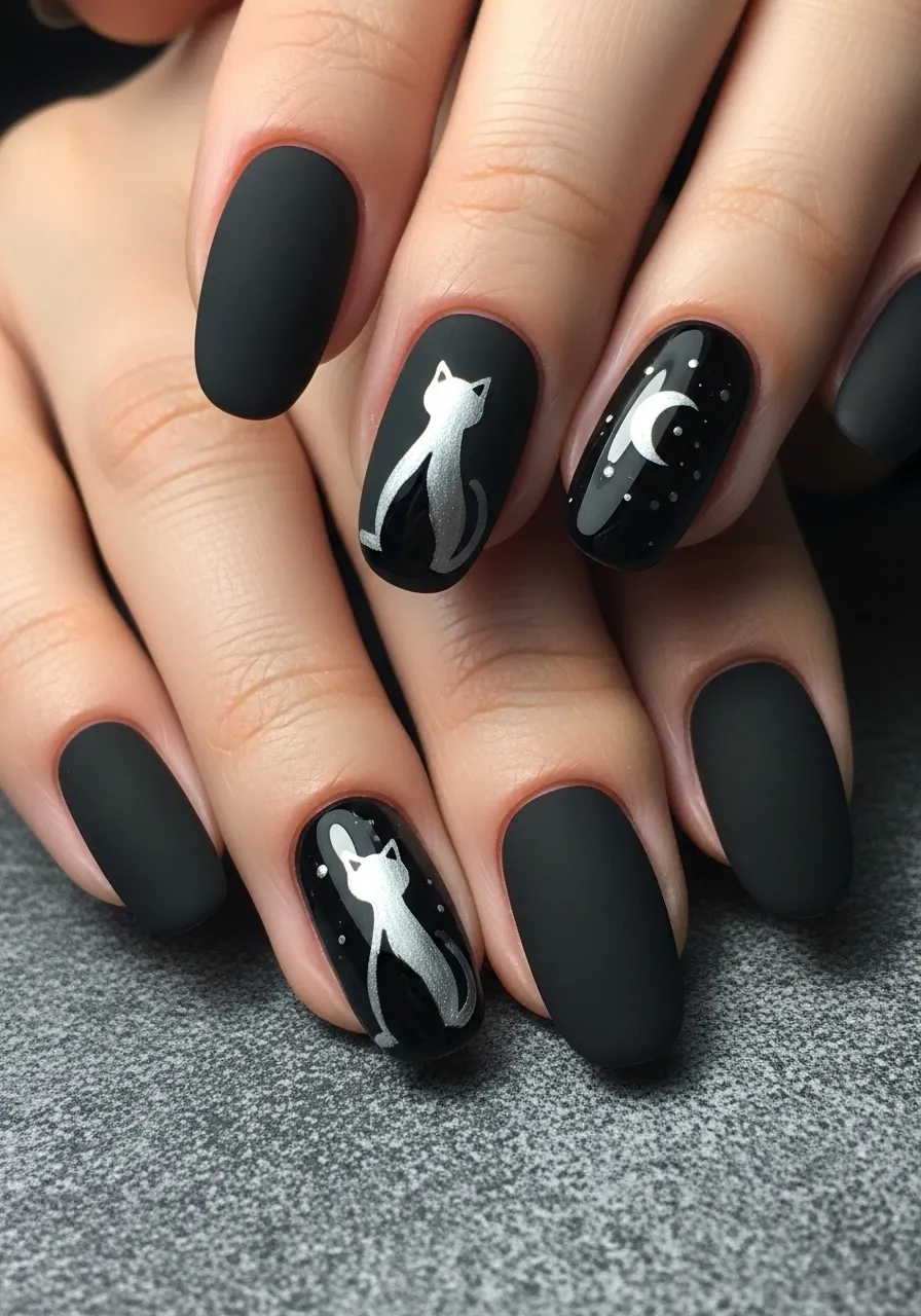 Black Cat Silhouette Nails