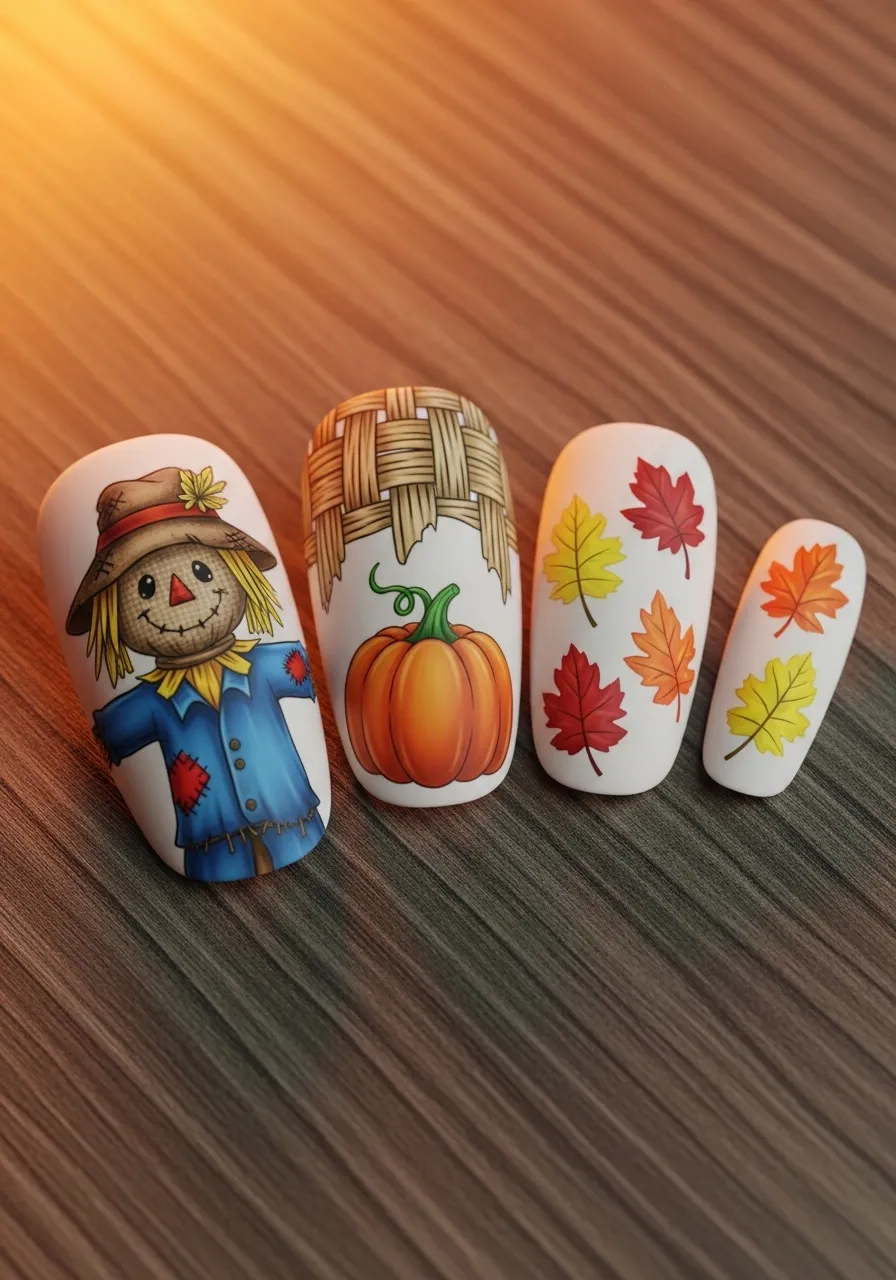 Cute Scarecrow Character Nail Wrap Set