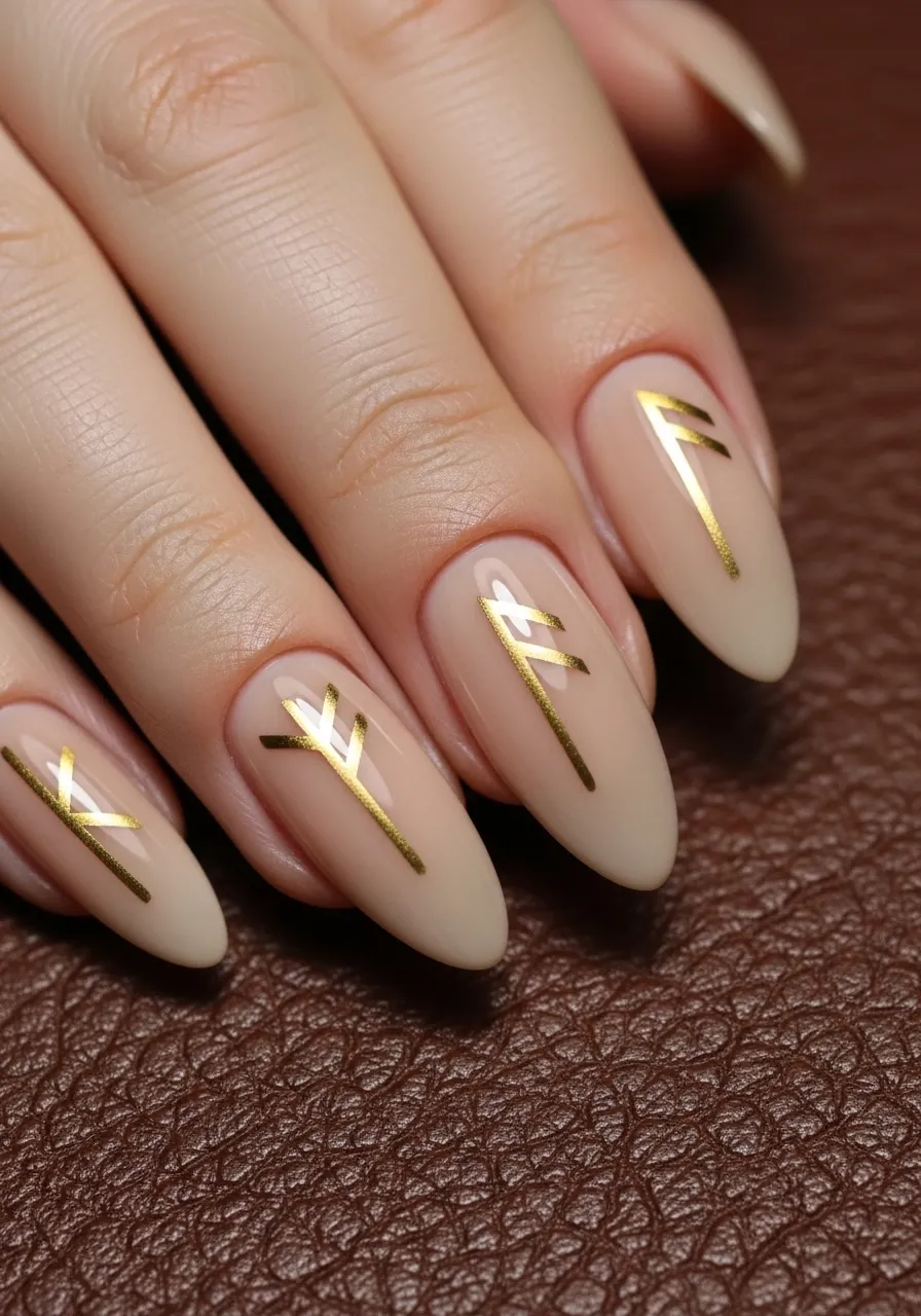 Gold Rune Line Nails