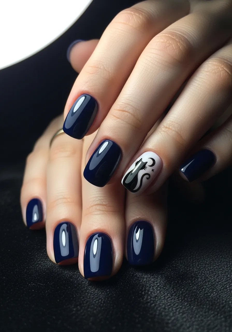 Black Cat Silhouette Nails