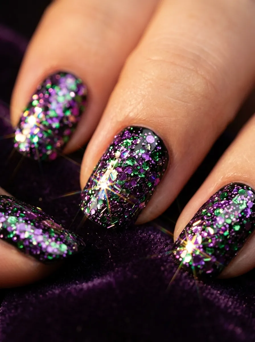 Glitter Chaos Nails (Purple + Green Mixed Glitter)