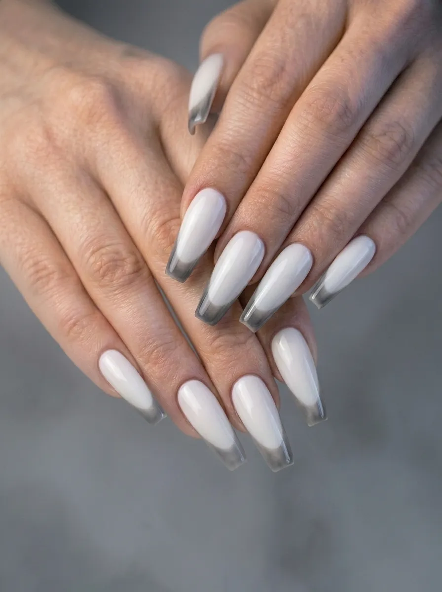 Ghost White Nails With Smoky Gray Tips