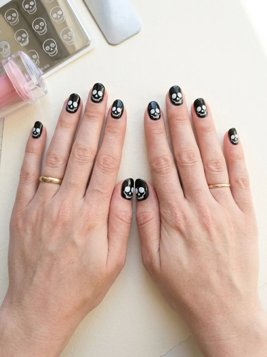 Simple Stamped Skull Nails for Beginners