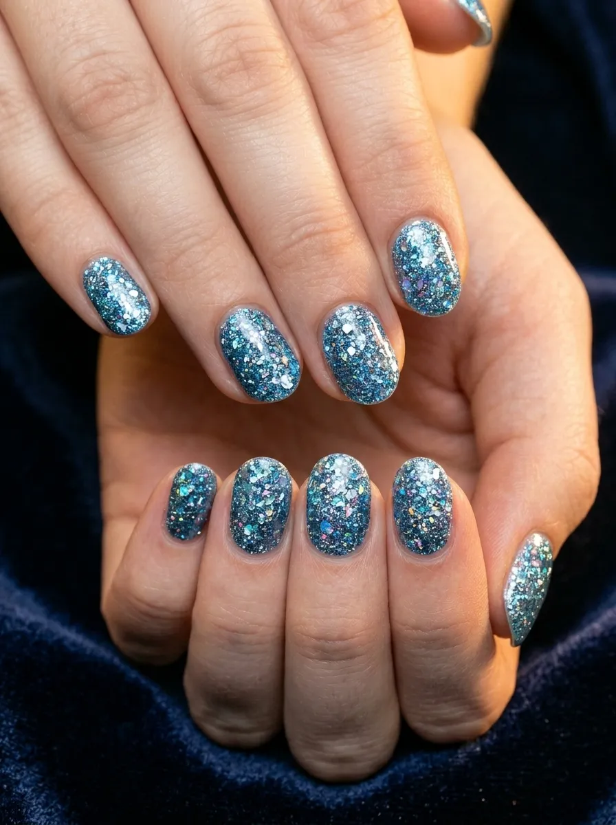 Holographic Glitter Nails in Ice Blue
