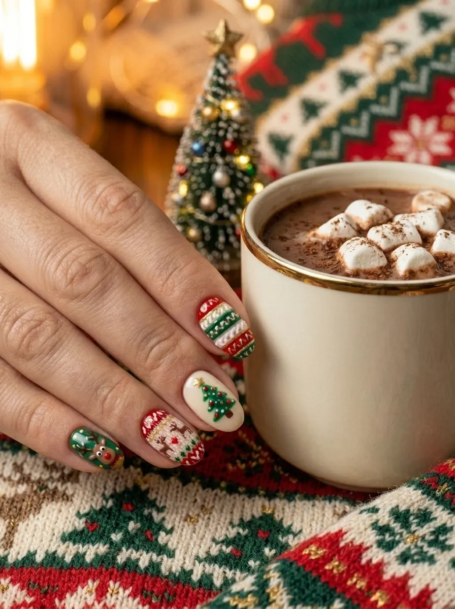 Ugly Christmas Sweater Nails