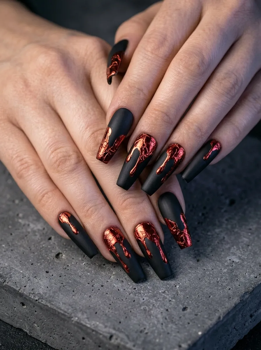 Matte Black Coffin with Dripped Red Foil