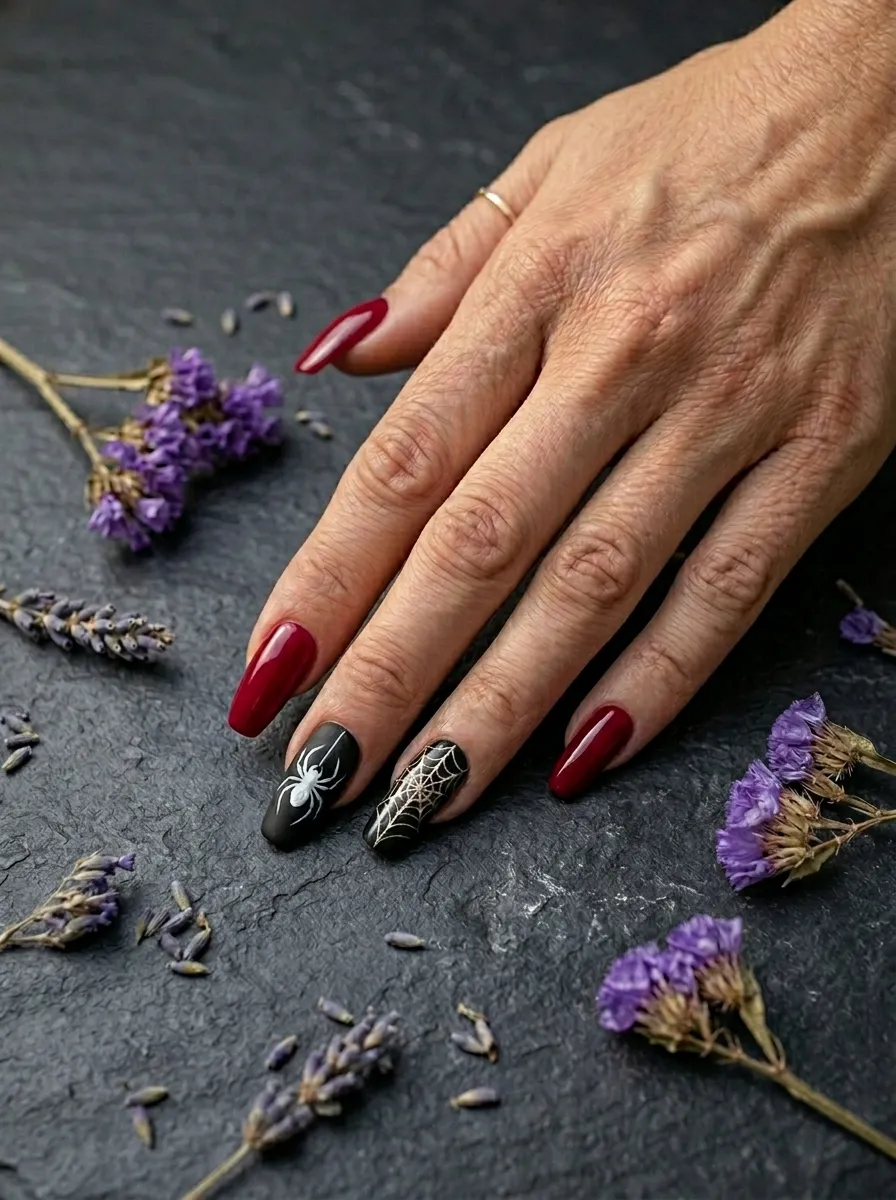 Spider Web Accent Nails with Solid Pairs