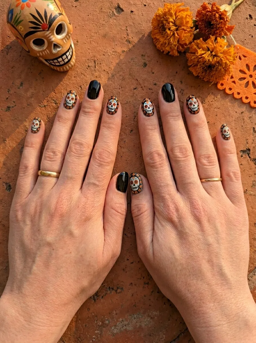 Monarch Butterfly and Skull Nails