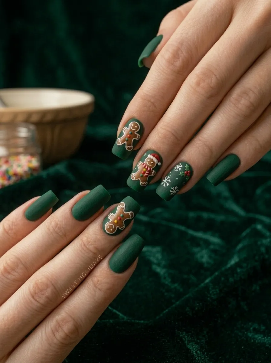Dark Green Velvet Nails