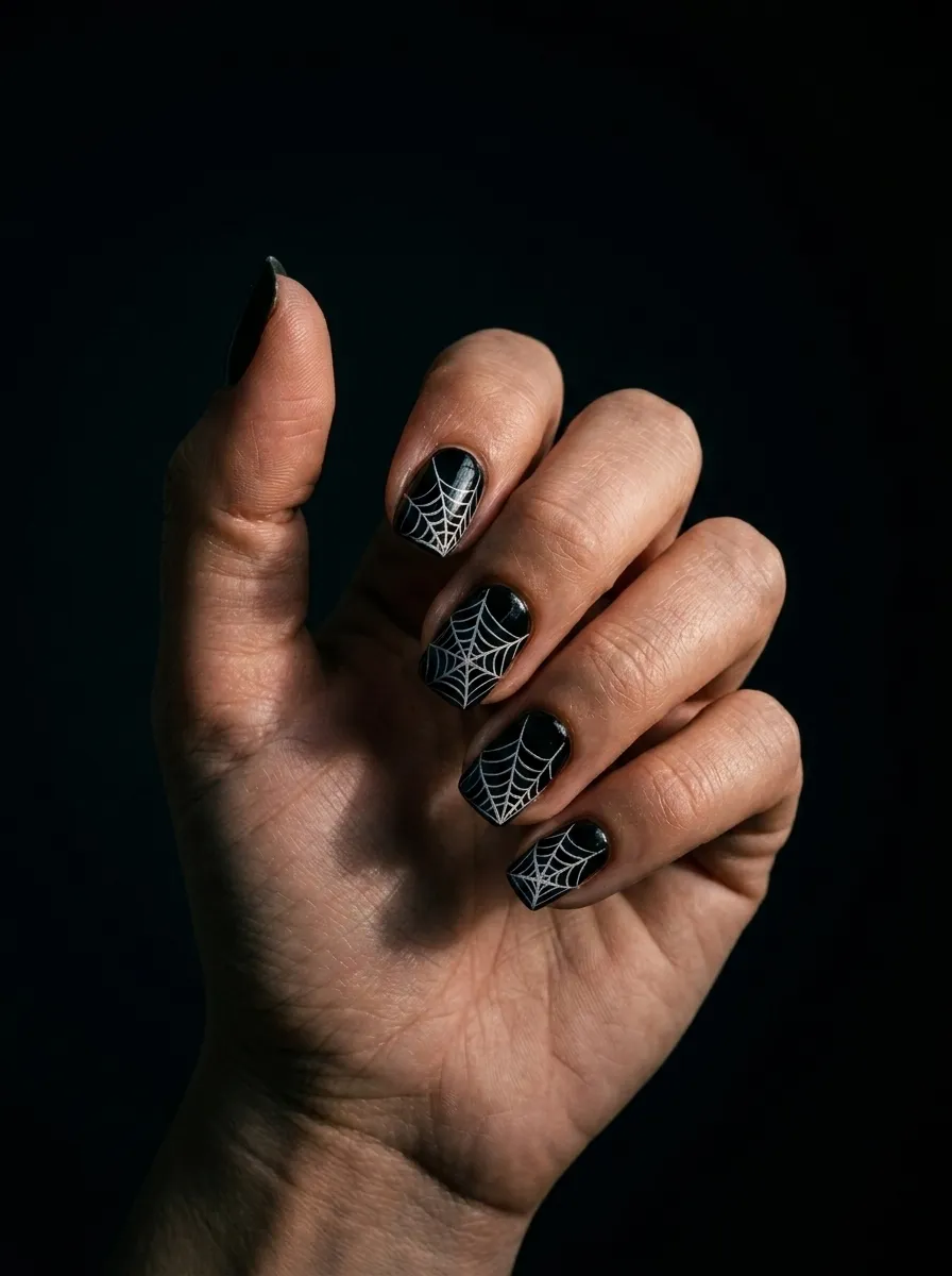 Classic Black Spider Web Nails