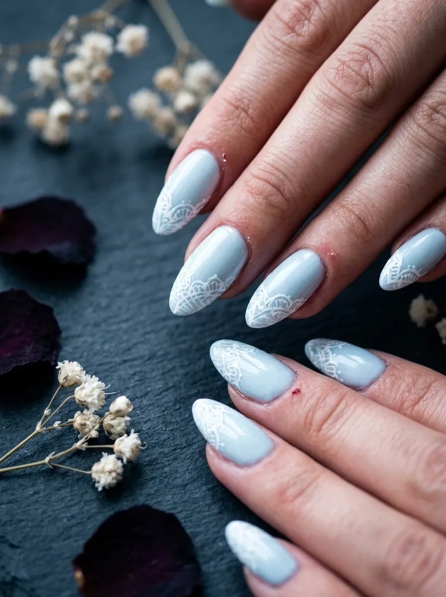 Pale Blue Base With White Lace Tips