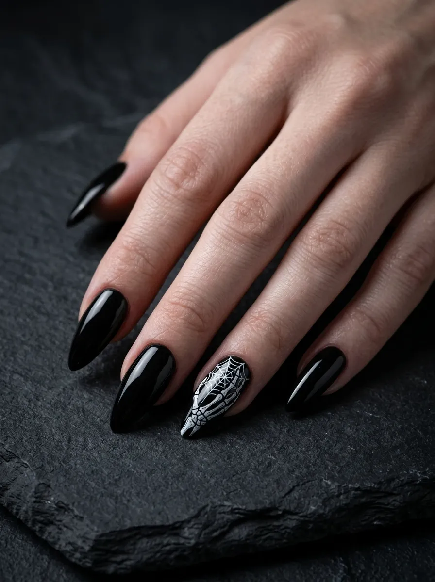 Skeleton Hand Holding a Spider Web Nails