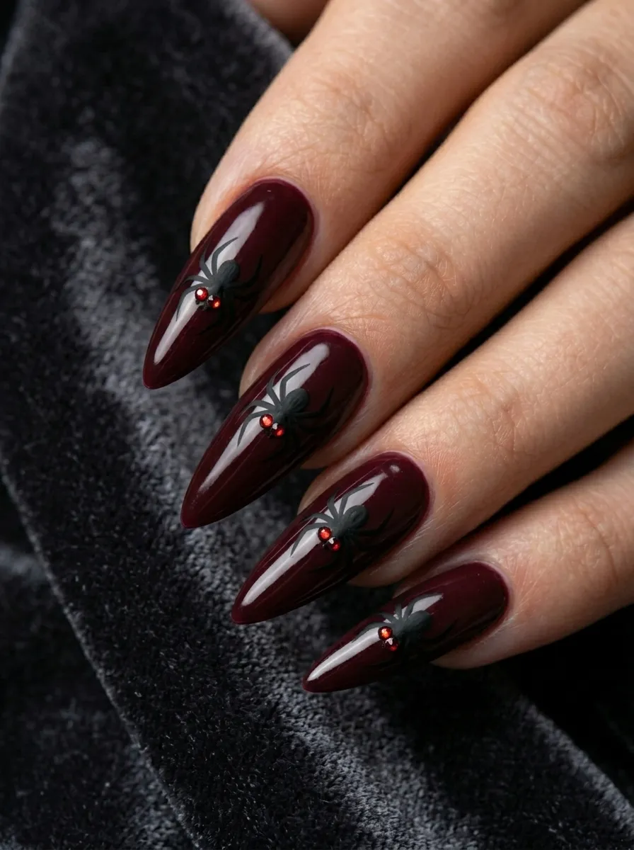 Spider Nails with Rhinestone Eyes