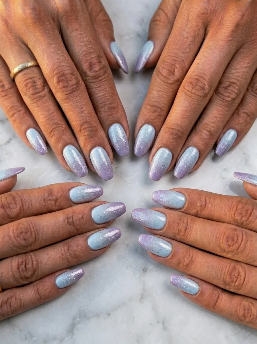 Gradient Blue to Lilac With Silver Dust