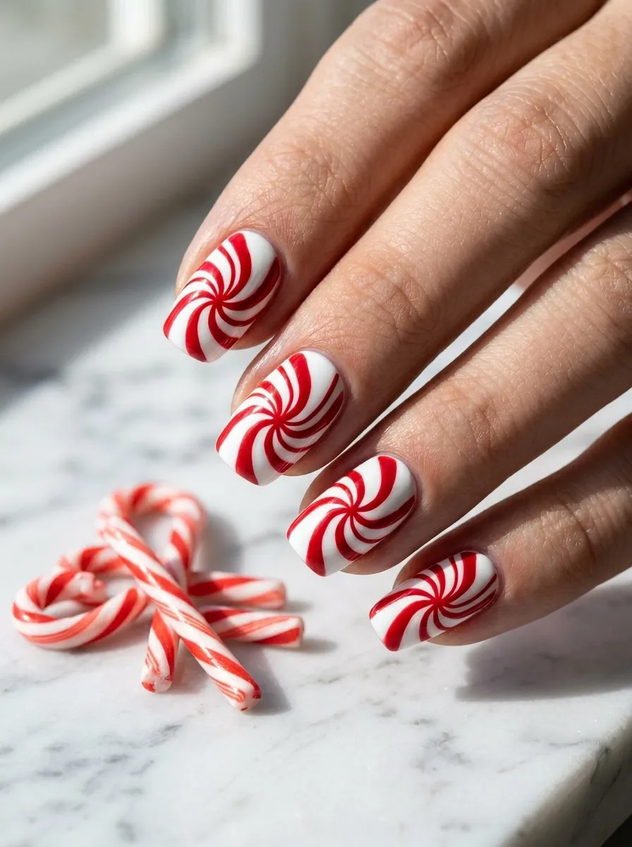 Candy Cane Swirl Nails