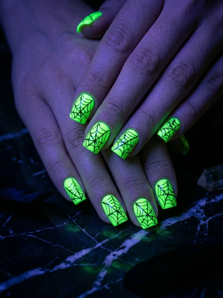 Neon Spider Web Nails