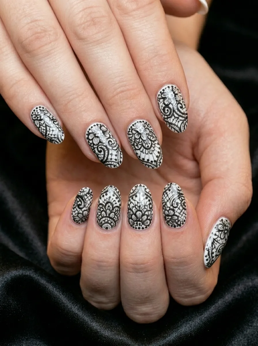 White Lace Full-Nail Design