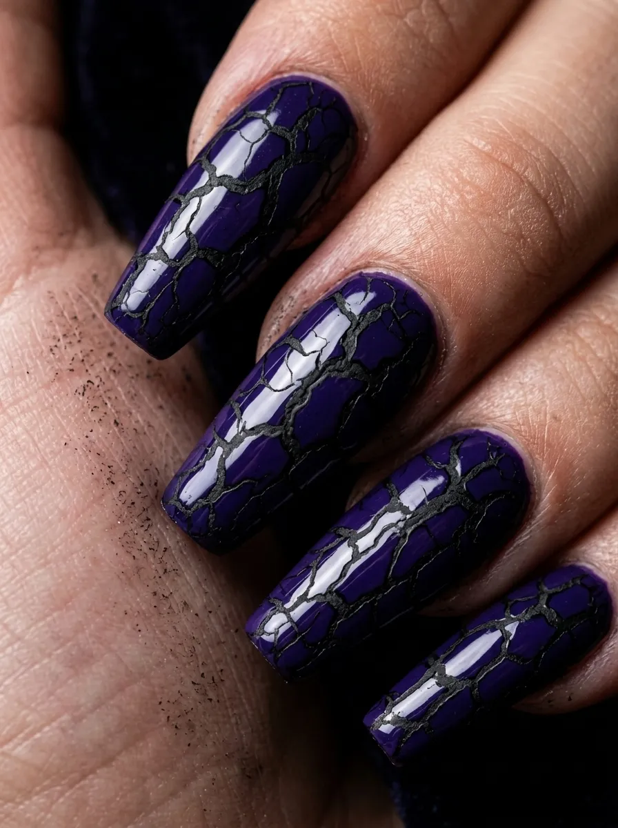 Black Crackle Polish Over Purple