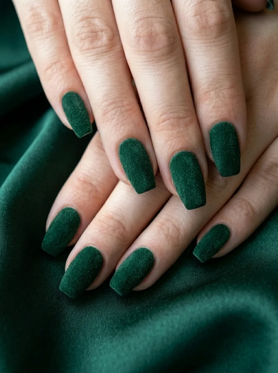 Dark Green Velvet Nails