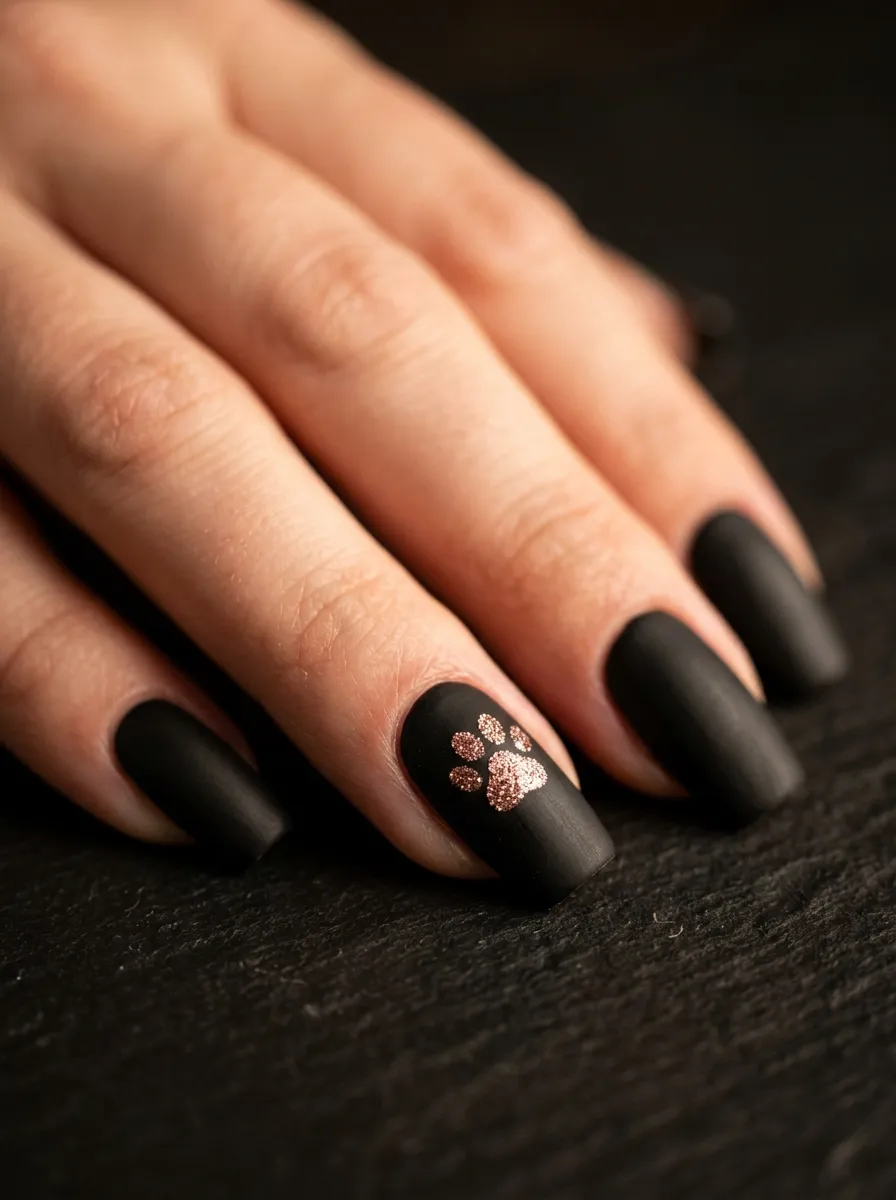 All-Black with a Single Glitter Cat Paw Print