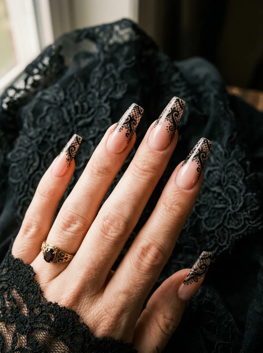 Black Lace Nail Design
