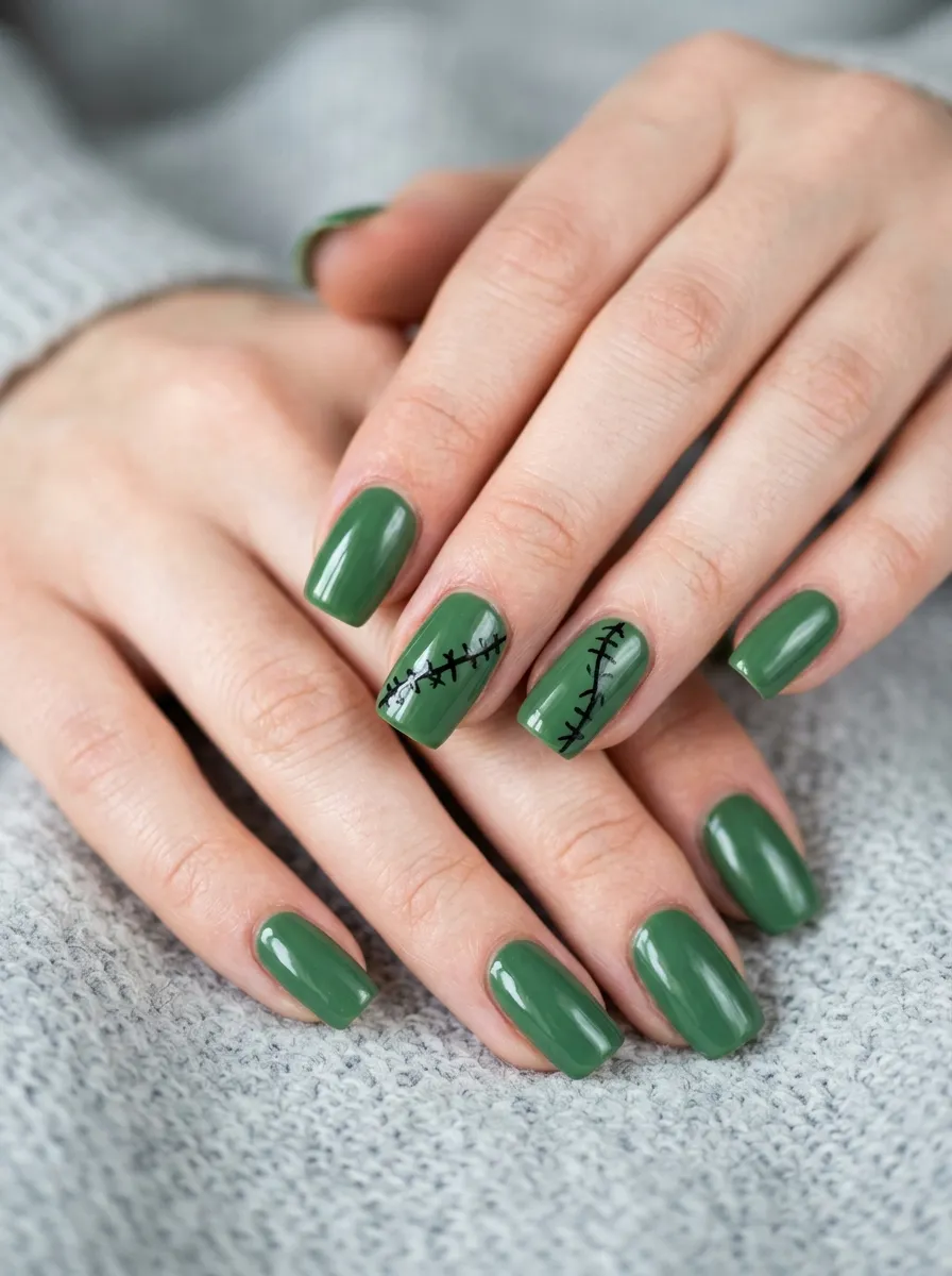 Black Stitch Accent Nails