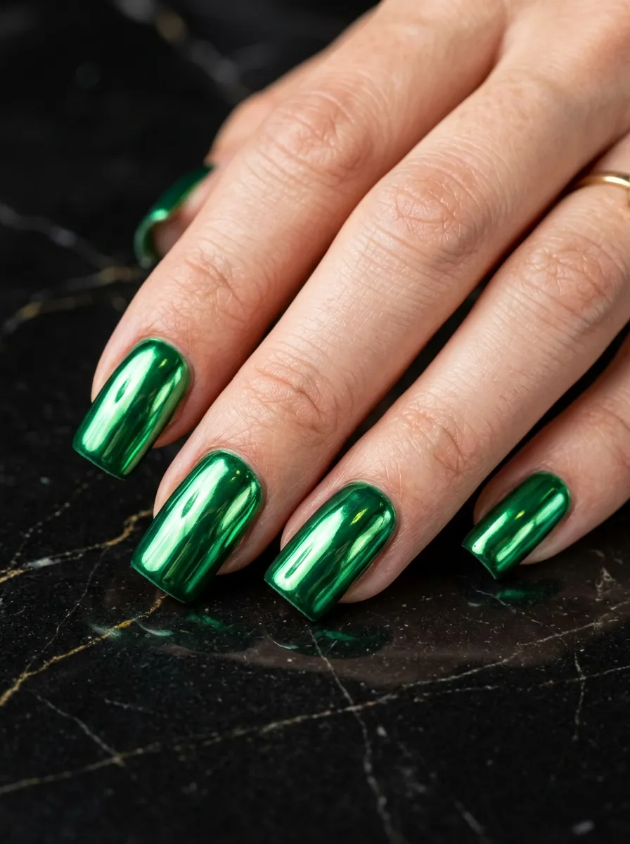 Chrome Green Nails