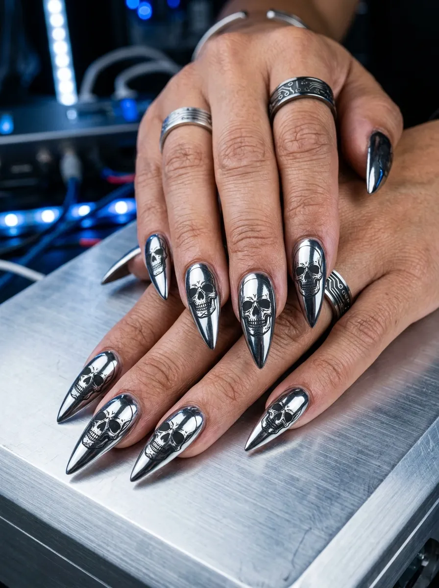 Chrome Skull Nails
