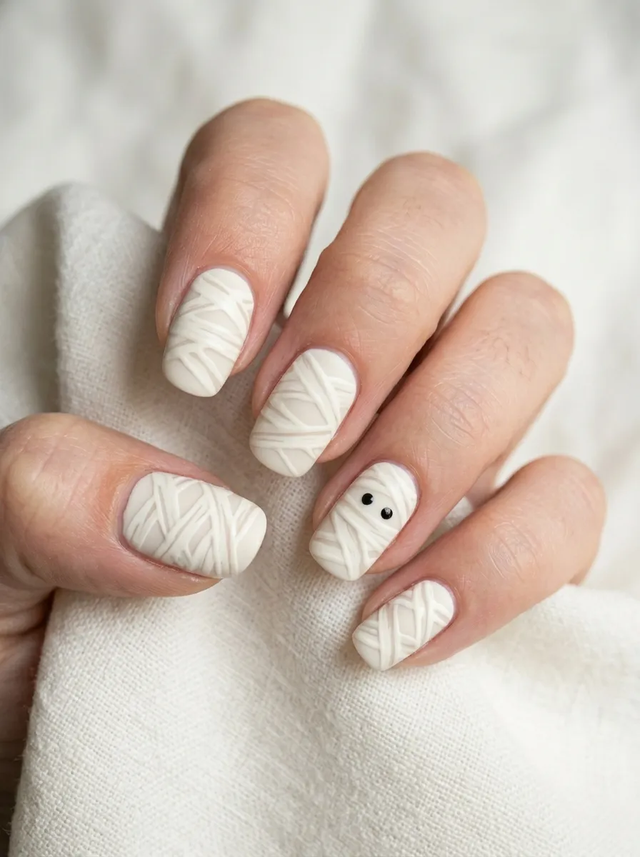 Classic White Bandage Mummy Nails