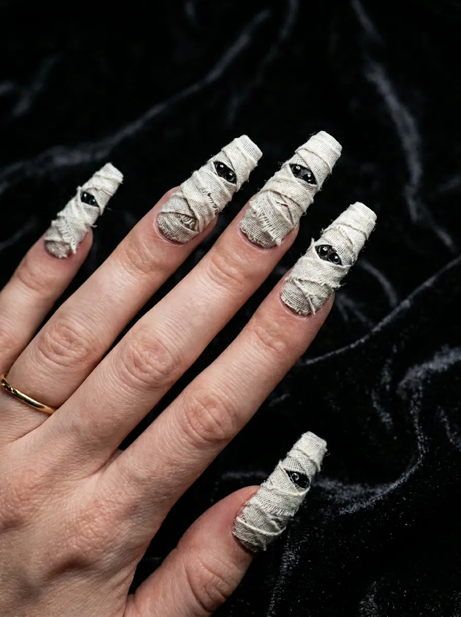 Coffin Mummy Nails with Detailed Wrapping