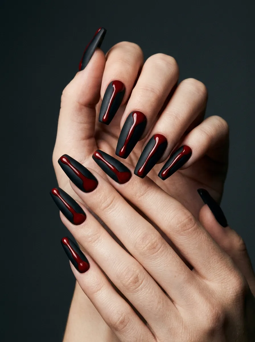 Coffin Nails With Chunky Blood Drips