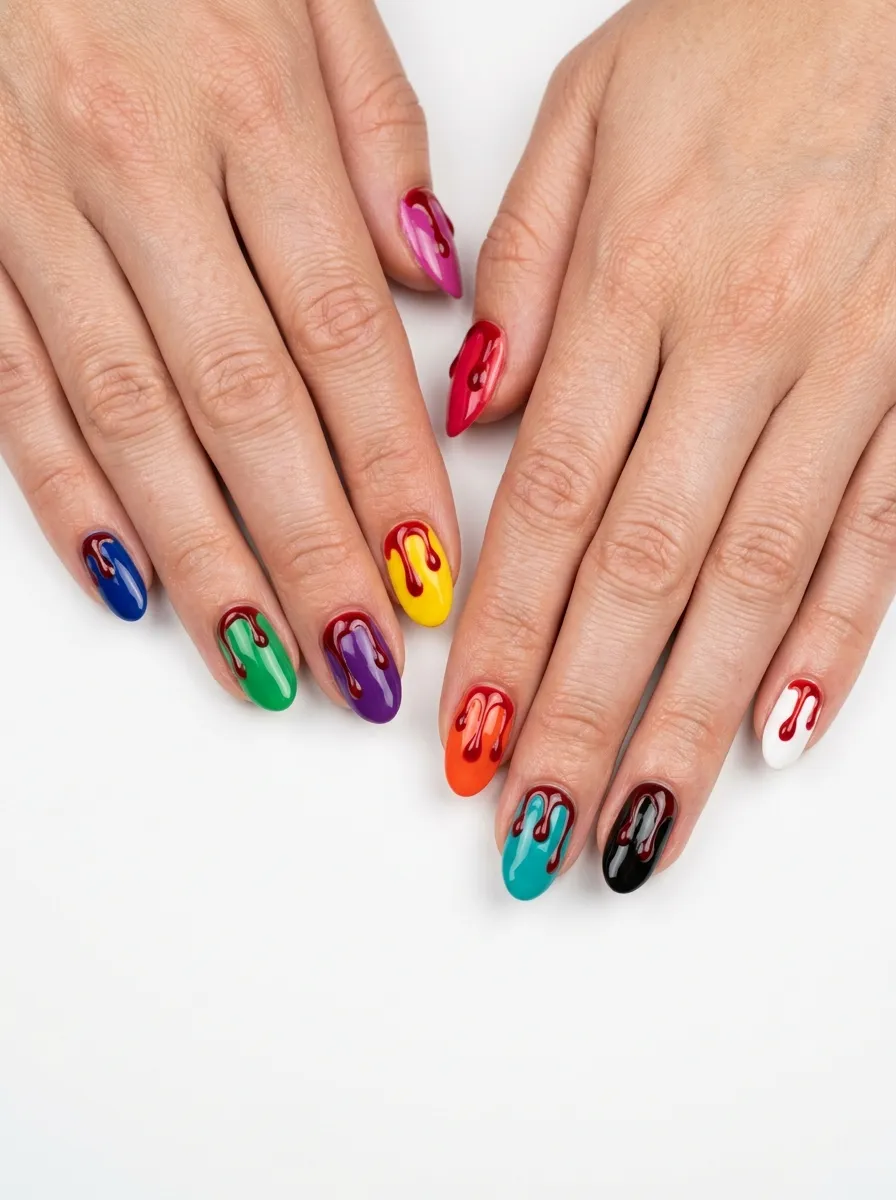 Color Blocked Blood Drip Nails