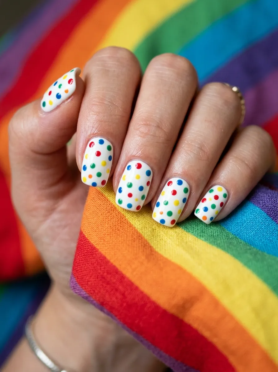 Colorful Polka Dot Nails on White