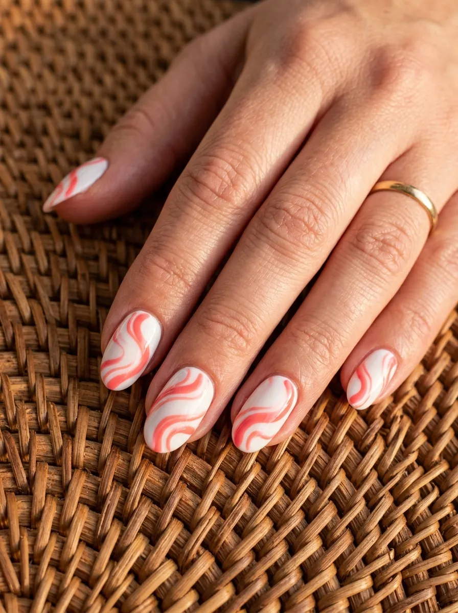 Coral Pink Swirl Nails