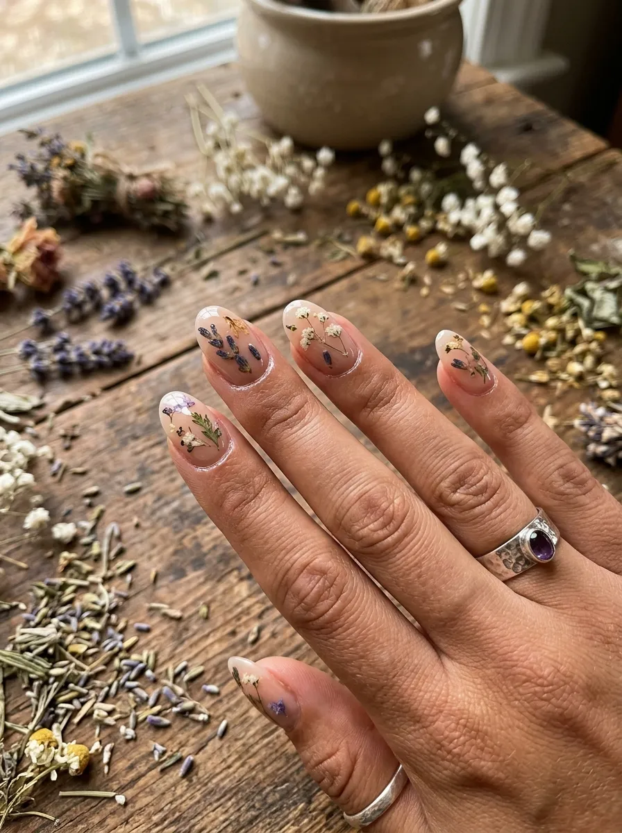 Dried Flower Pressed Nail Art