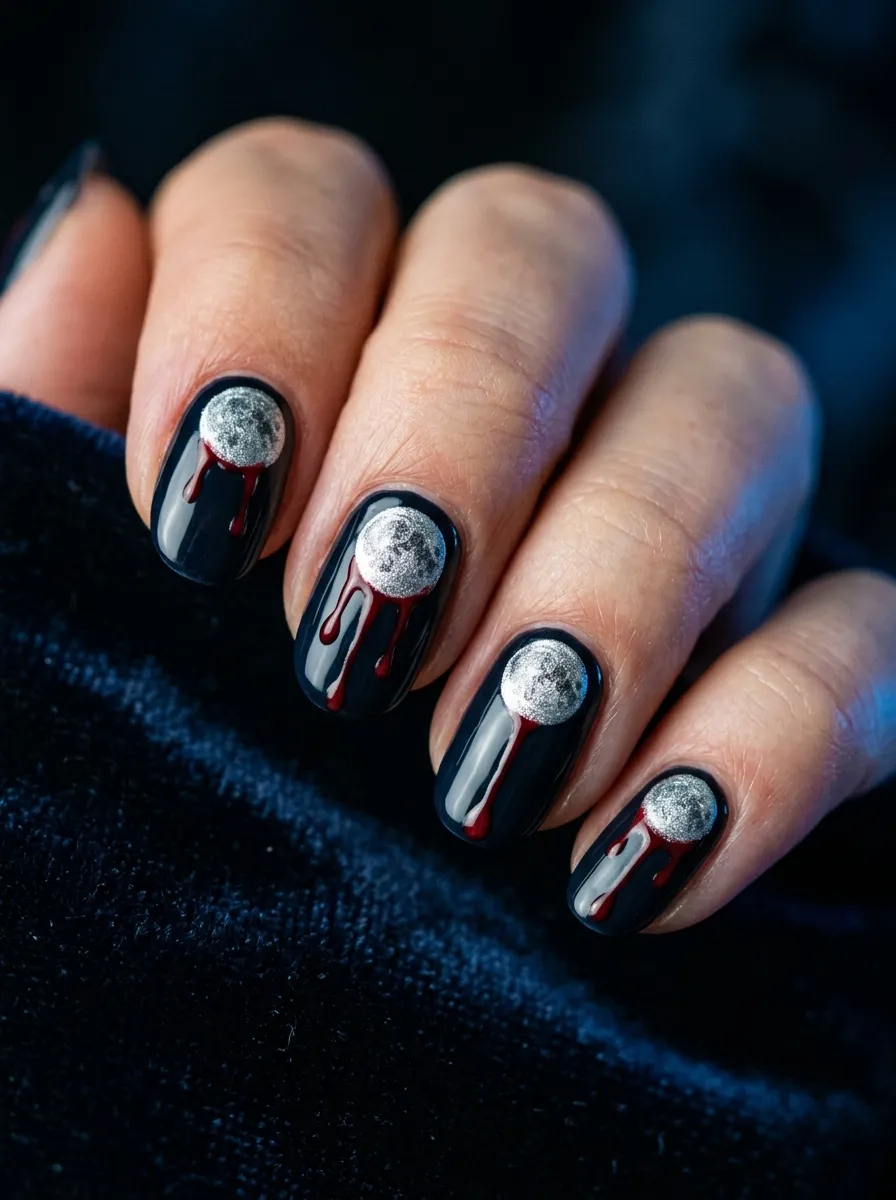Dripping Blood Moon Nails