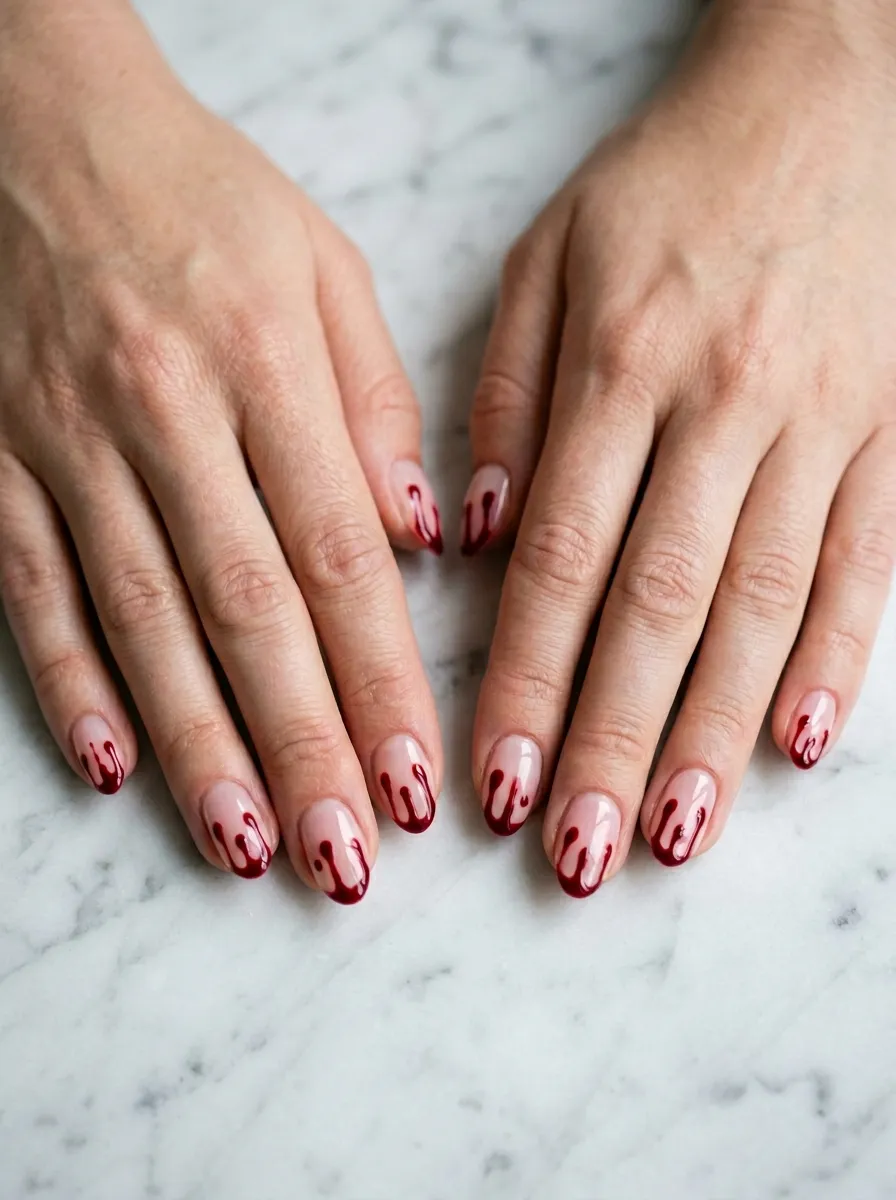 French Tip Blood Drip Nails
