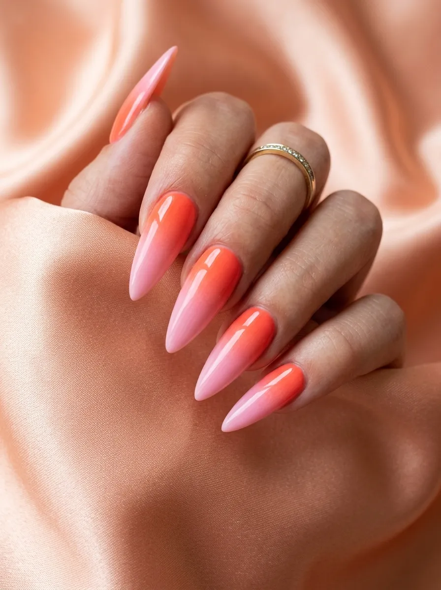 Full Nail Orange-to-Pink Reverse Ombre