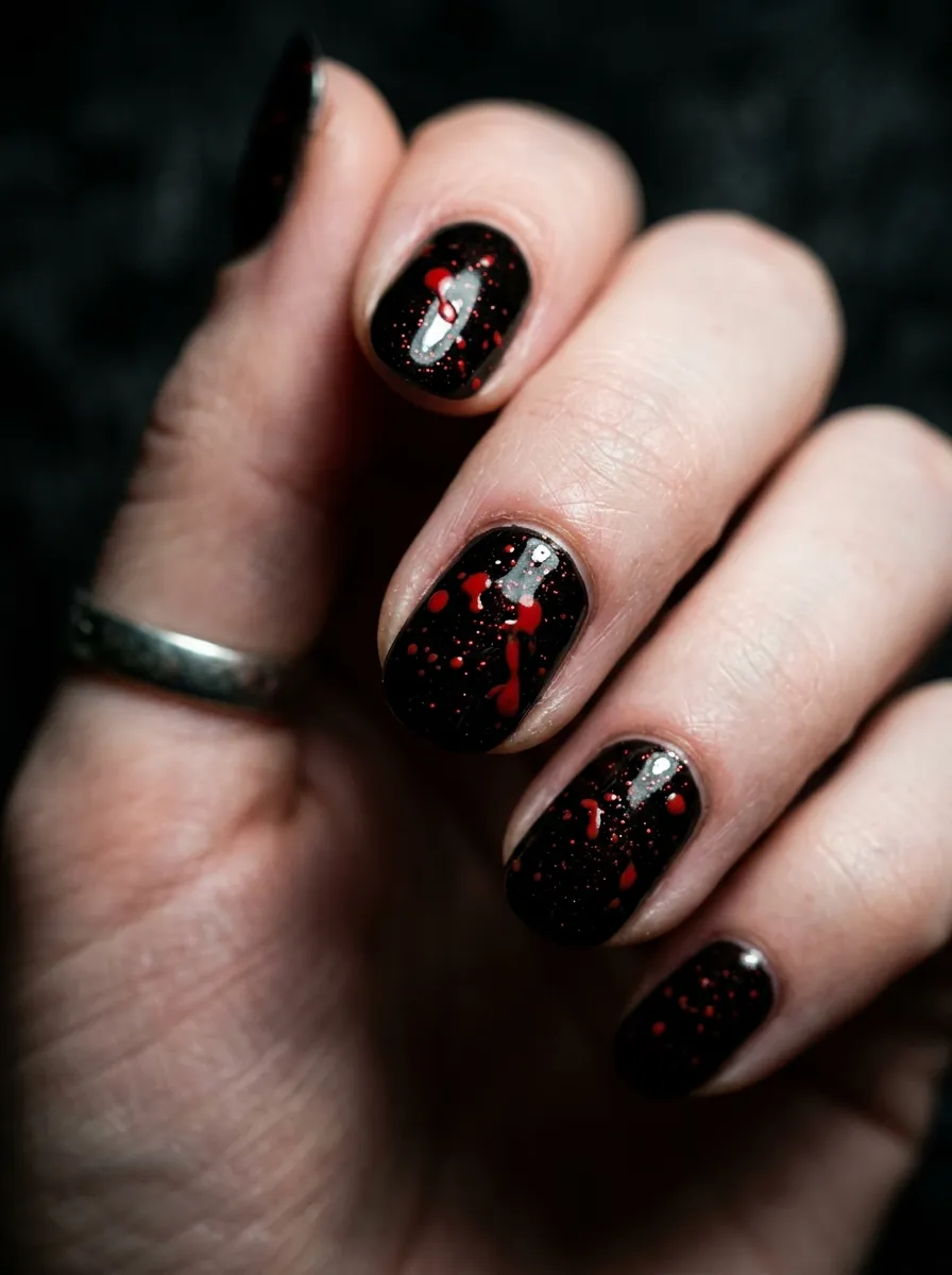 Glitter Blood Splatter Nails