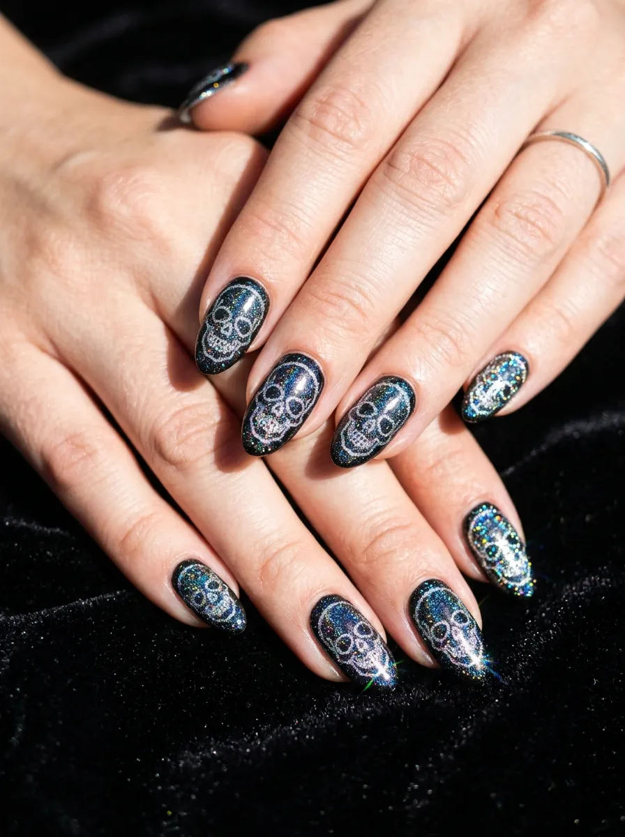Glitter Skull Nails