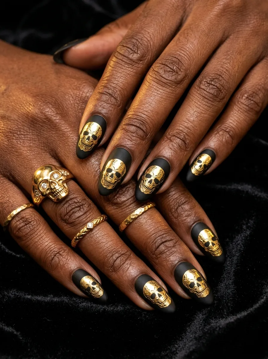 Gold Skull Nails