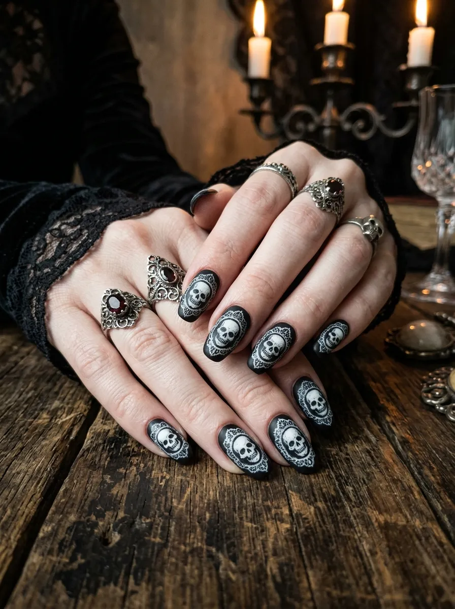 Gothic Lace Skull Nails